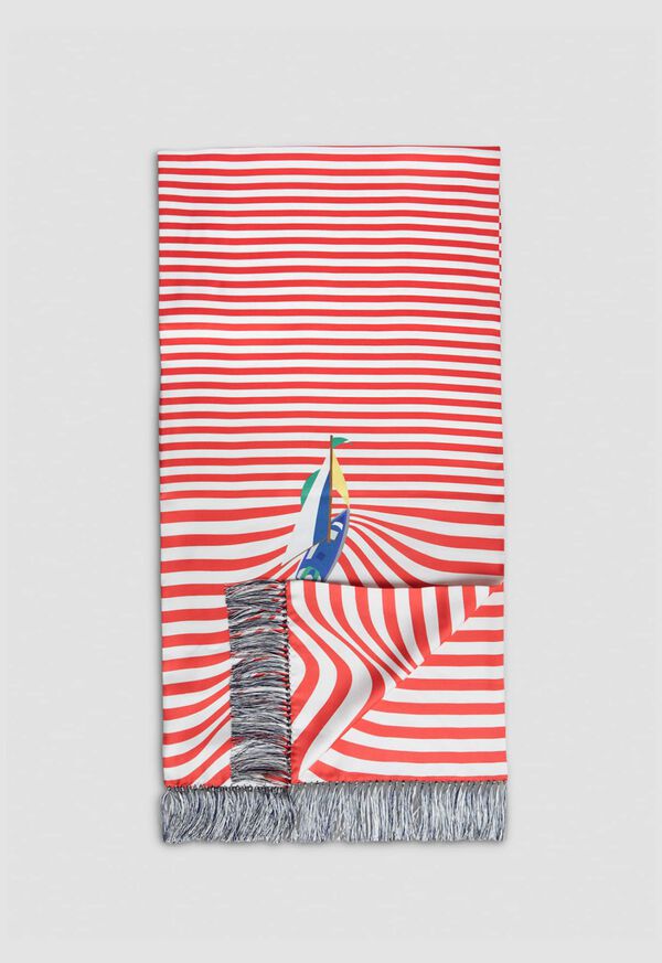 Paul Stuart Stripe & Sailboat Printed Silk Scarf, image 1