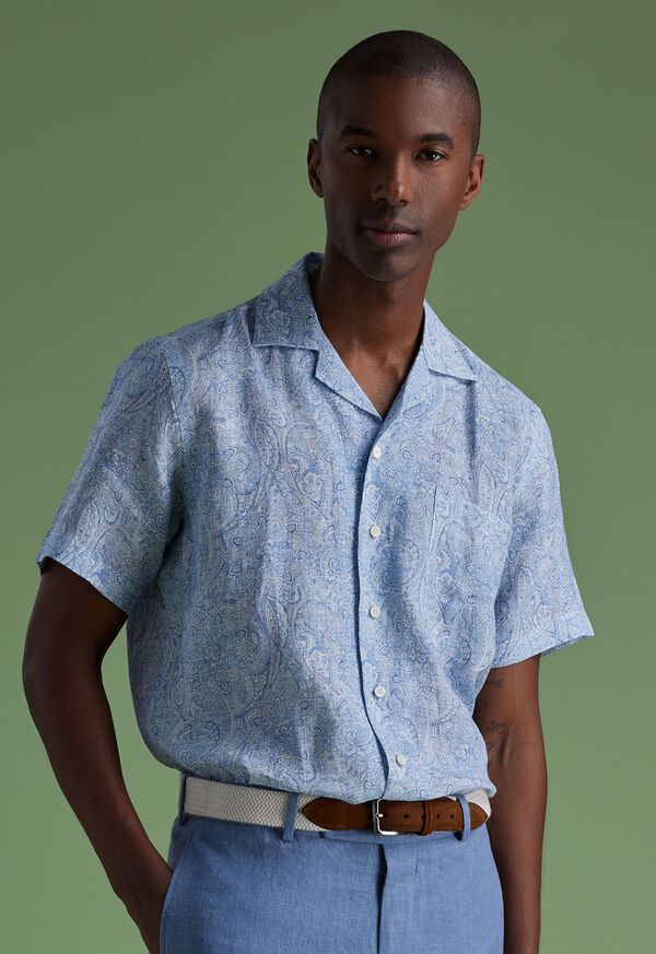 Paul Stuart Linen Paisley Print Camp Shirt, image 2