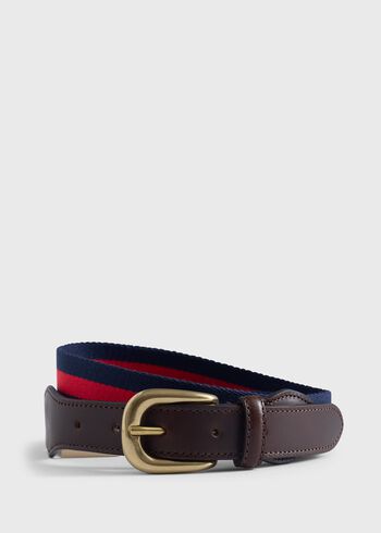 Paul Stuart Striped Belt with Leather Trim