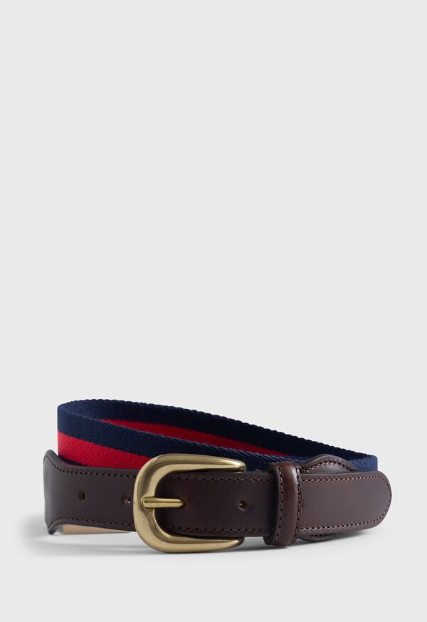 Paul Stuart Striped Belt with Leather Trim, image 1