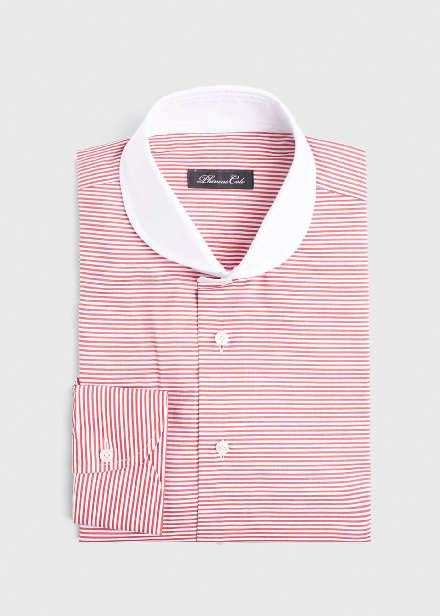 White dress shirt top with red stripes