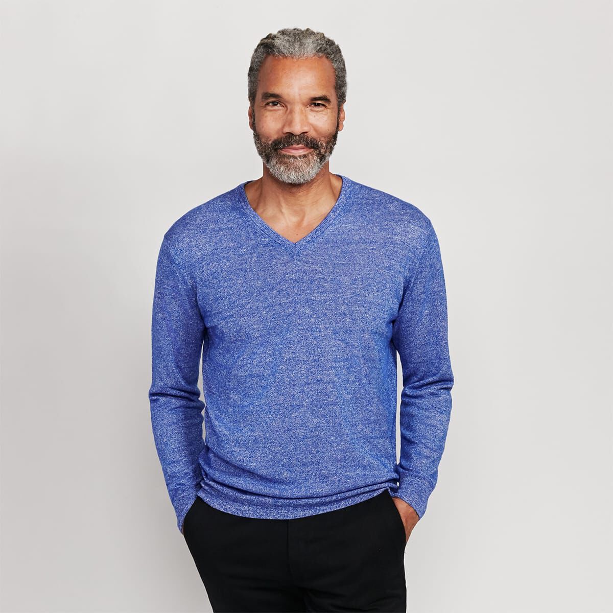 Linen and Cashmere Marled V neck Sweater