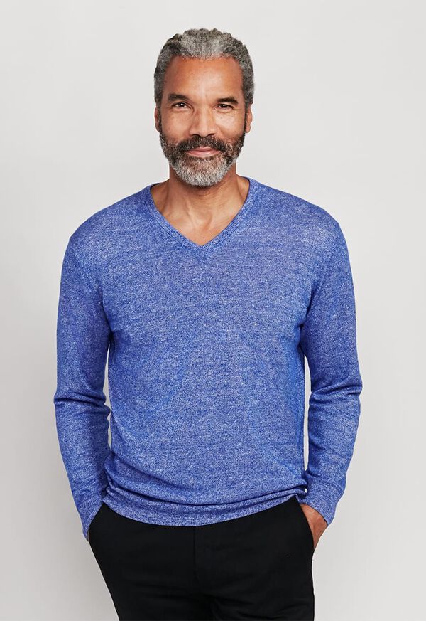 Paul Stuart Linen and Cashmere Marled V-neck Sweater, image 1