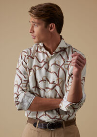 Paul Stuart Linen Printed Belt & Buckle Sport Shirt, thumbnail 2