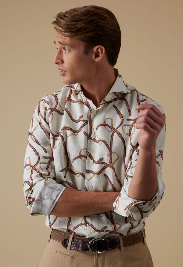 Paul Stuart Linen Printed Belt & Buckle Sport Shirt, image 2