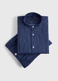 Paul Stuart Indigo Linen Pleated Front 2pc Pajama, thumbnail 1