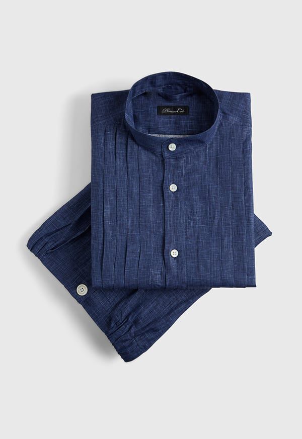 Paul Stuart Indigo Linen Pleated Front 2pc Pajama, image 1
