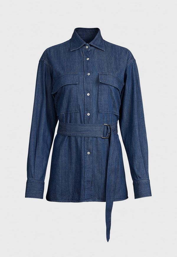 Paul Stuart Denim Top with Chest Pockets & Belt, image 1