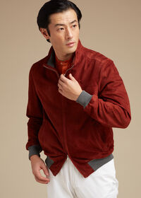 Paul Stuart Suede Bomber Jacket with Knit Trim, thumbnail 3