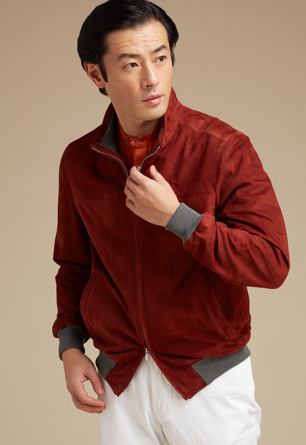 Paul Stuart Suede Bomber Jacket with Knit Trim, image 3