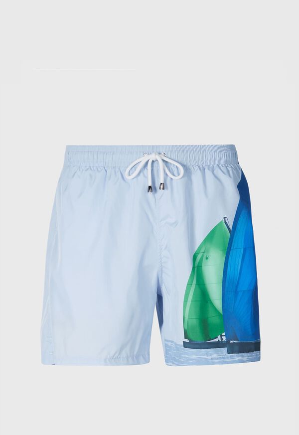 Paul Stuart Blue Sailboat Print Swim Trunk, image 1