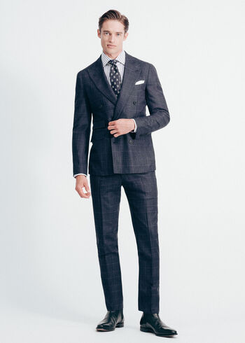 Paul Stuart Navy Plaid Double Breasted Suit