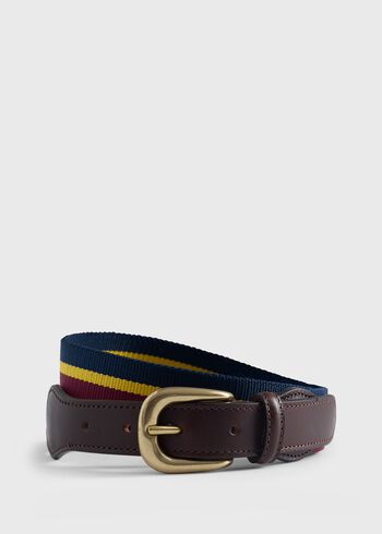 Paul Stuart Striped Belt with Leather Trim