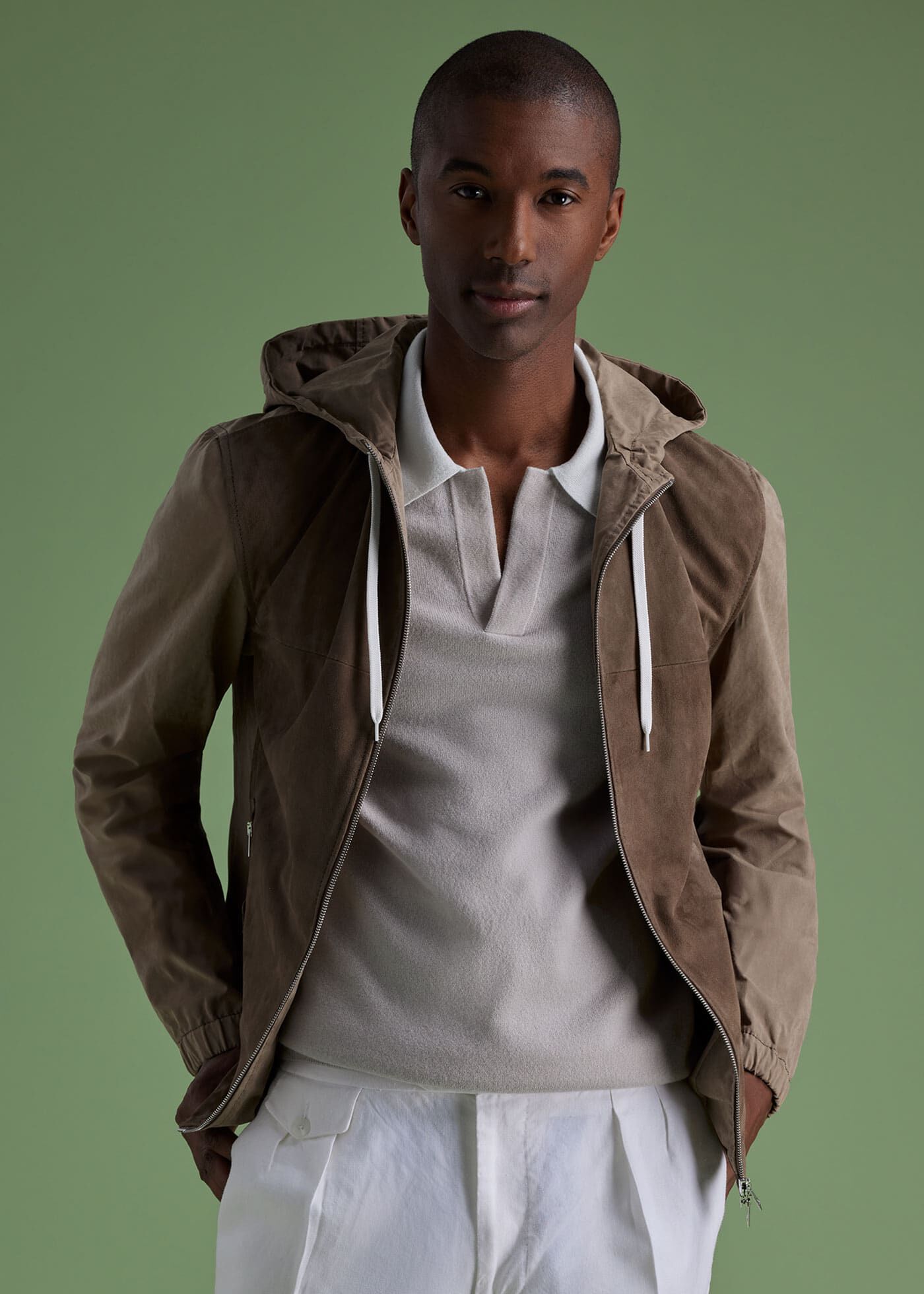 Suede Front Hooded Jacket Suede Front Hooded Jacket