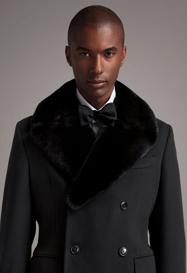 Cashmere Double Breasted Overcoat with Rabbit Fur Collar