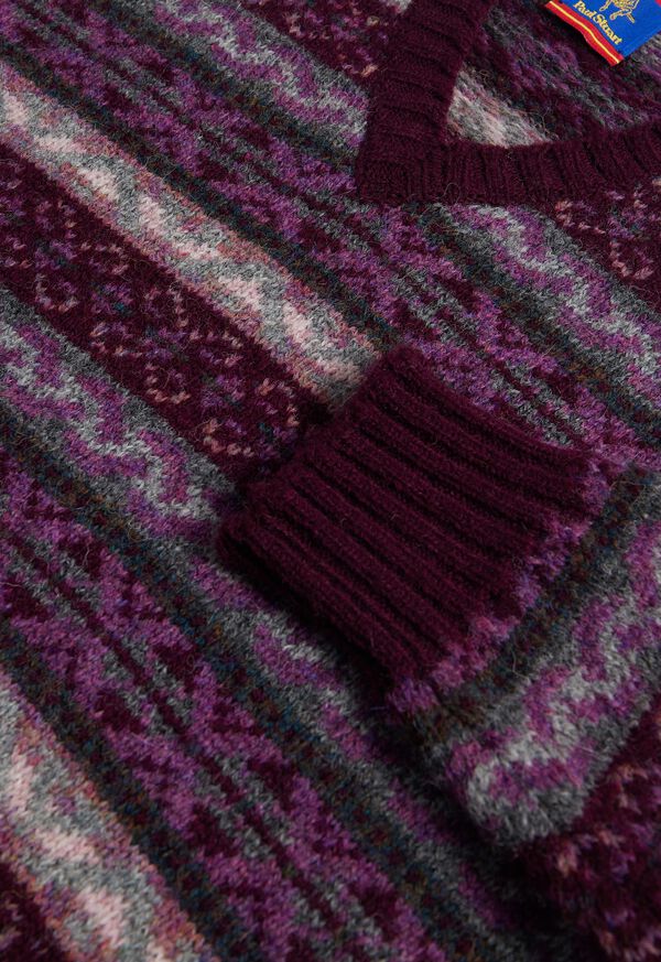 Paul Stuart Shetland Wool Fair Isle V-Neck Sweater, image 3