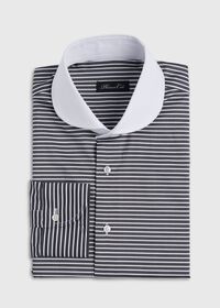 Paul Stuart Black & White Horizontal Stripe White Round Collar Shirt, thumbnail 1