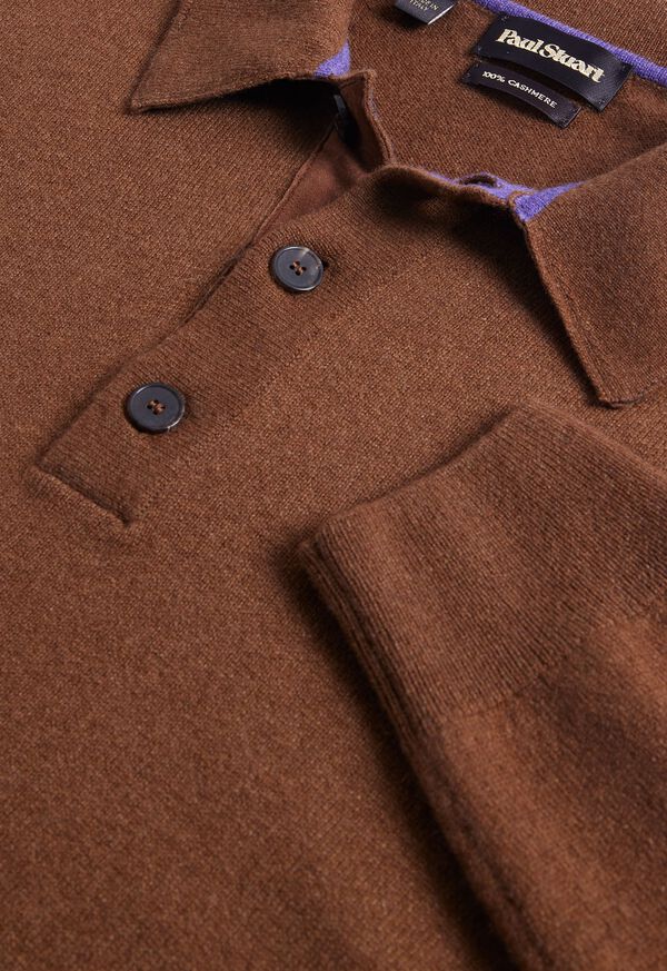 Paul Stuart Cashmere Long Sleeve Polo with Suede, image 4