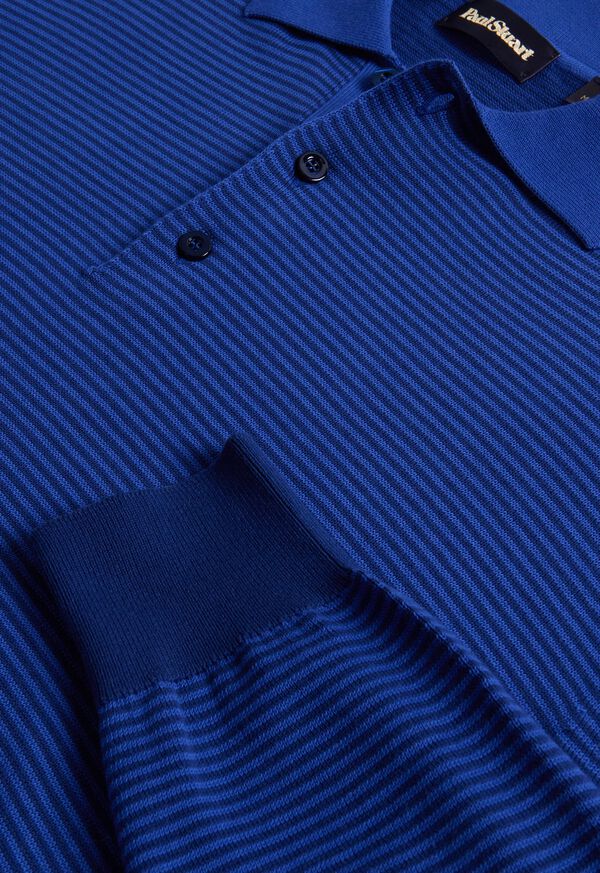 Paul Stuart Cotton Stripe Long Sleeve Polo, image 2