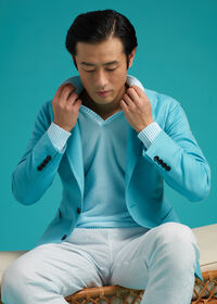 Paul Stuart Cotton Open Collar Birdseye Stitch Sweater, thumbnail 2