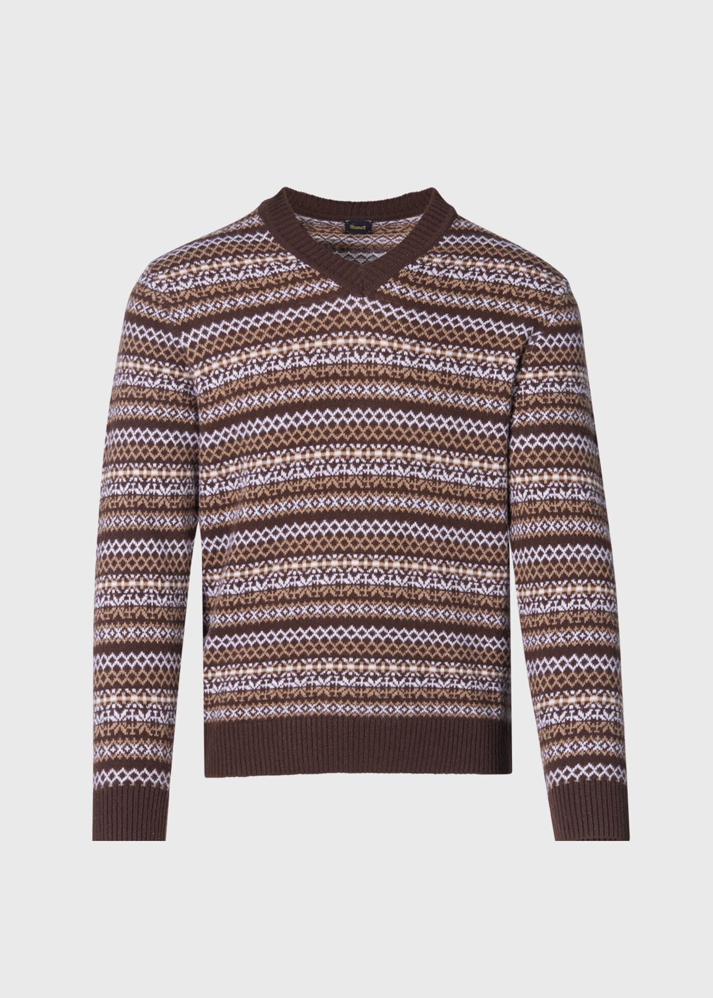 Wool Cashmere Fair Isle V Neck Sweater