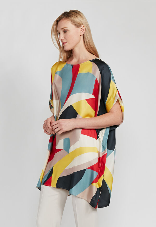 Paul Stuart Tie Front Printed Silk Tunic, image 4