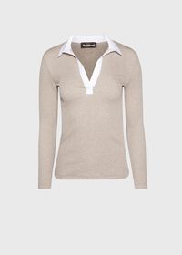 Paul Stuart Long Sleeve Jersey Top With Collar, thumbnail 1