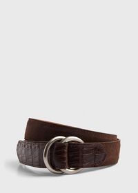 Paul Stuart Suede Calf O-Ring Belt with Crocodile Tabs, thumbnail 1