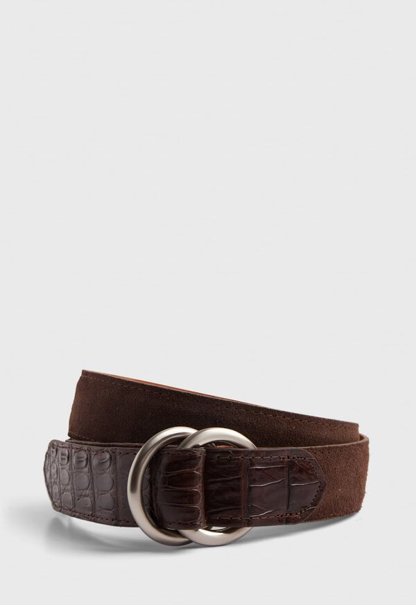 Paul Stuart Suede Calf O-Ring Belt with Crocodile Tabs, image 1