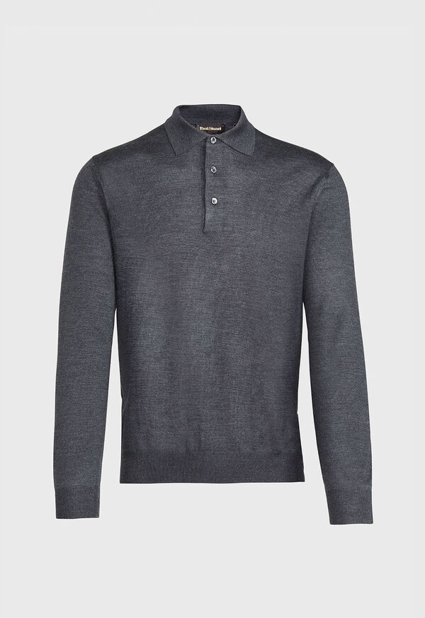 Paul Stuart Long Sleeve Merino Wool Polo Shirt, image 1