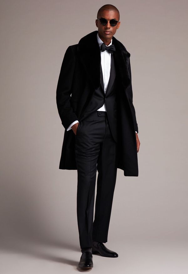 Paul Stuart Cashmere Double Breasted Overcoat with Rabbit Fur Collar, image 3