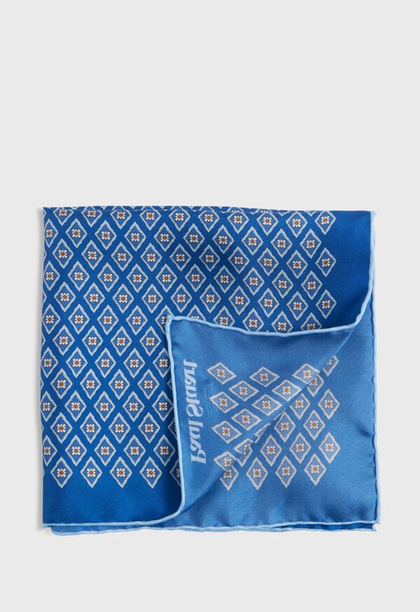 Paul Stuart Printed Silk Diamond Motif Pocket Square