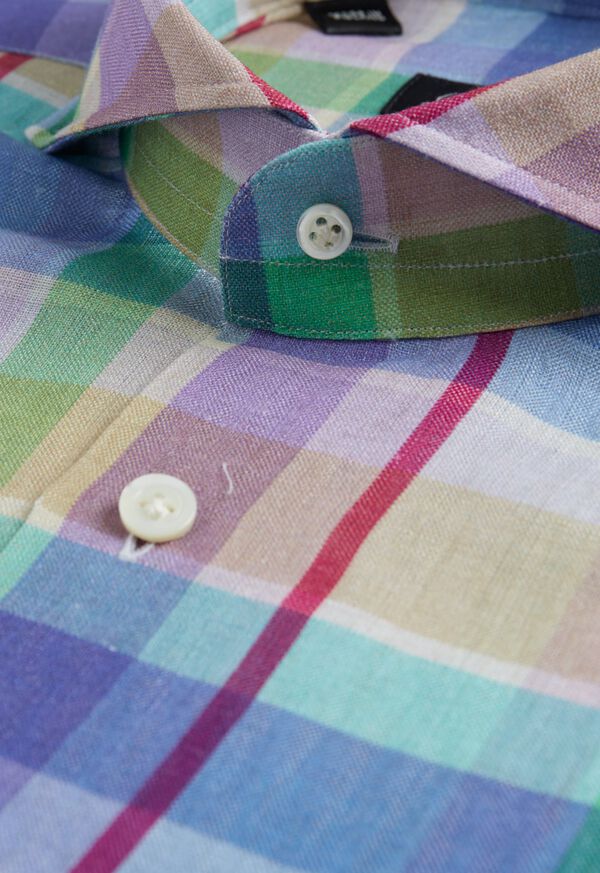 Paul Stuart Printed Linen Plaid Sport Shirt, image 2