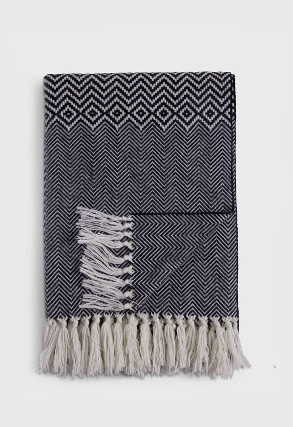 Paul Stuart Herringbone Cashmere Stole with Fringe, image 1