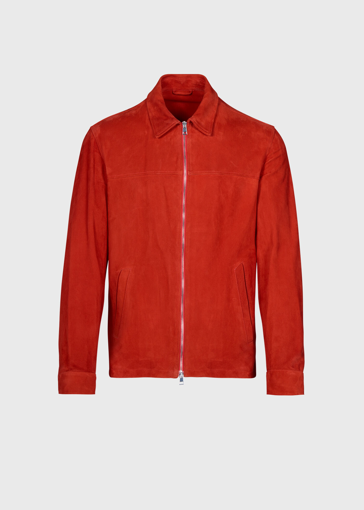 Collared Suede Bomber Jacket in Red | Paul Stuart