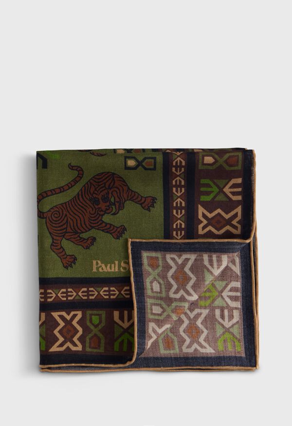 Paul Stuart Wool & Silk Tiger Print Pocket Square, image 1