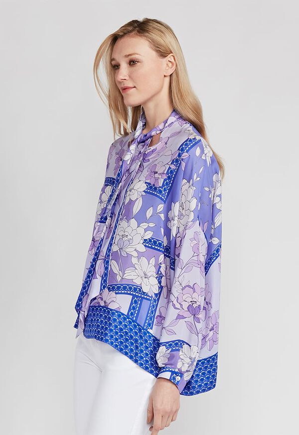 Paul Stuart Floral Tie Front Silk Blouse, image 2