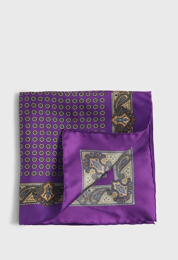 Paul Stuart Printed Silk Medallion and Paisley Pocket Square, image 1