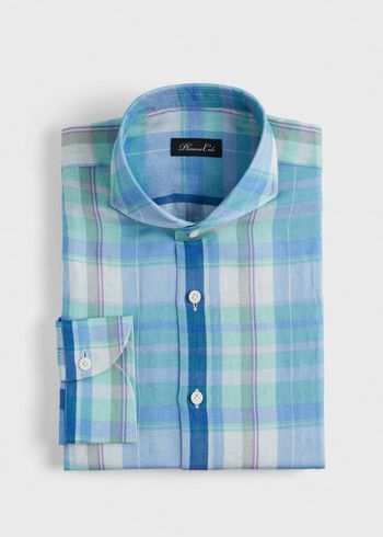 Paul Stuart Printed Linen Plaid Sport Shirt