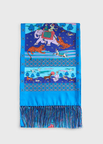 Paul Stuart Silk Tiger Scene Printed Scarf