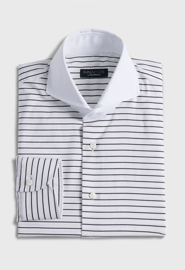 Paul Stuart Contrast Collar Horizontal Stripe Dress Shirt