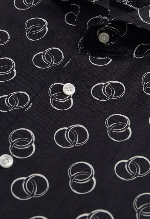 Paul Stuart Black & White Ring Print Linen Shirt, image 2