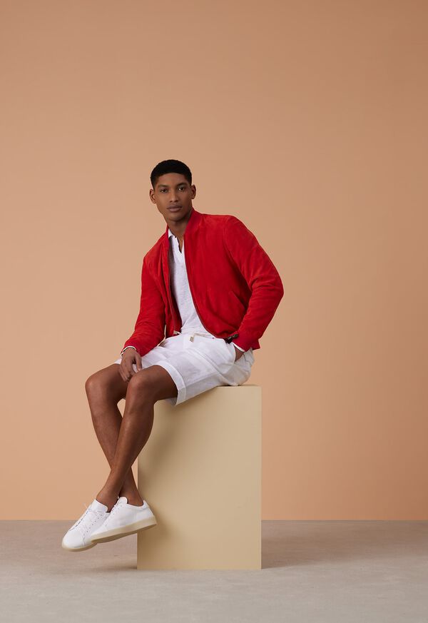 Paul Stuart Red Suede Blouson with Linen Shorts Look, image 1