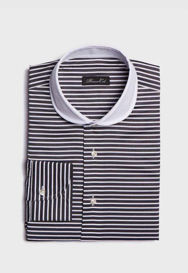 Paul Stuart Round Collar Black Stripe Shirt, image 1