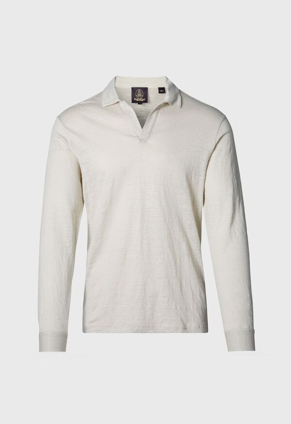 Paul Stuart Linen Johnny Collar Long Sleeve Pullover, image 1