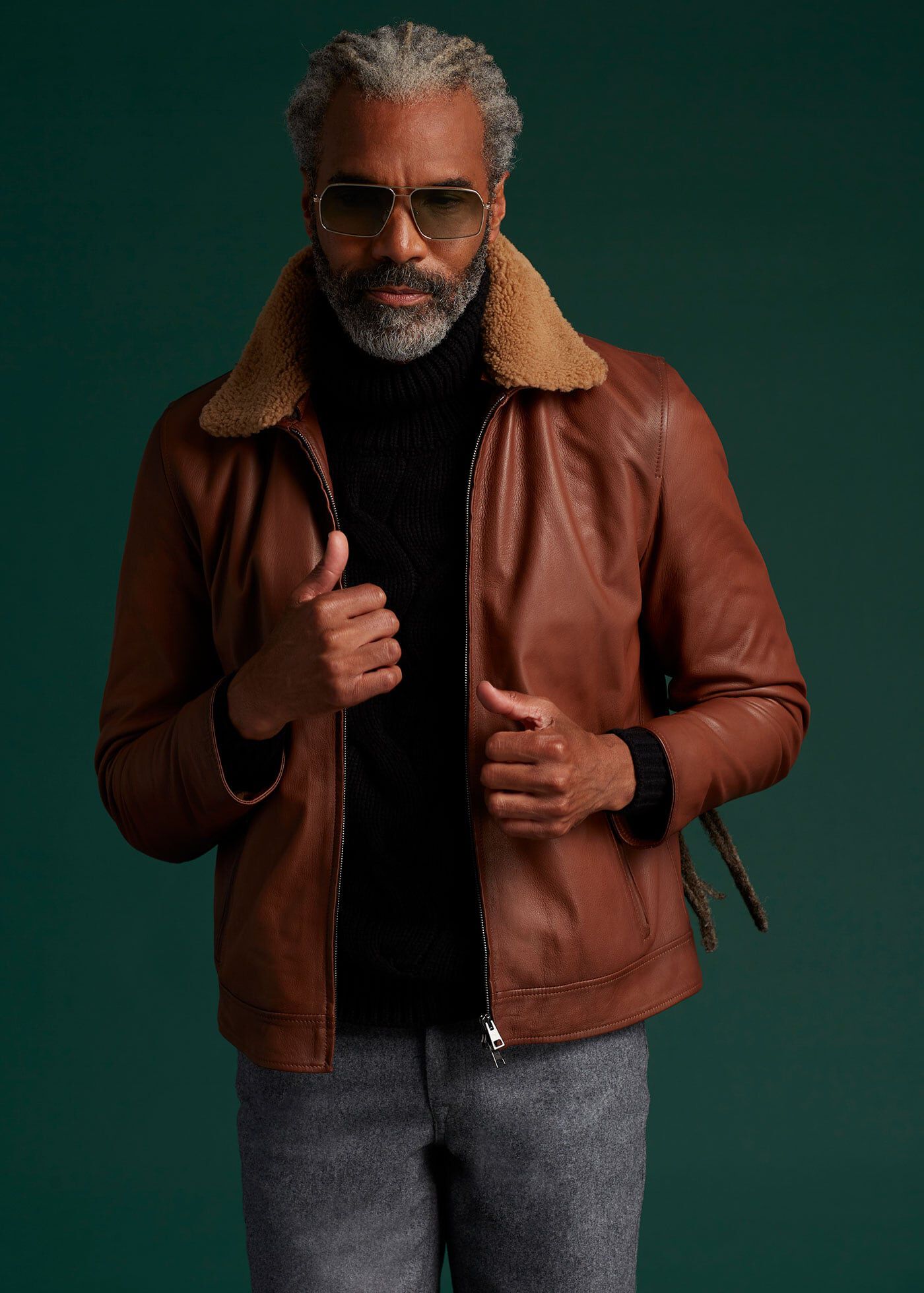 Shearling collar leather jacket hot sale
