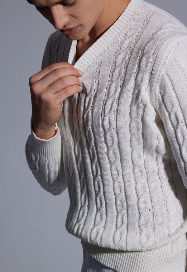 Paul Stuart Cotton Cable V-Neck Pullover, image 3