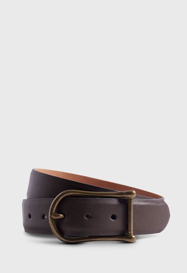 Paul Stuart Leather Belt with Brass Buckle, image 1