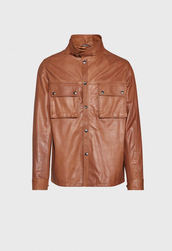 Paul Stuart Solid Brown Napa Shirt Jacket, image 1