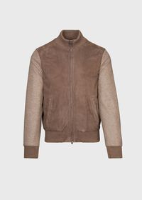 Paul Stuart Suede Front Bomber With Cashmere Knit Sleeves, thumbnail 1